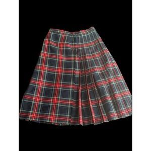 Women's Bonda Black Stewart Tartan Kilt Skirt 14 Wool Pleated Made In Canada